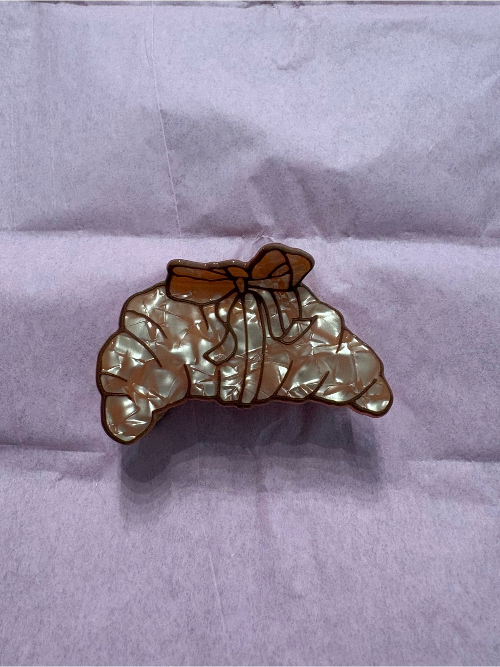 Pearlescent Orange Croissant Hair Clip with Bow - Picture 3 of 5